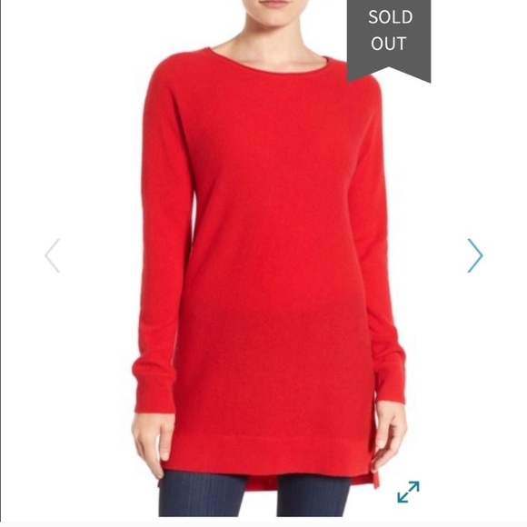 Halogen Cashmere Blend Cherry Red Tunic Sweater M - Picture 1 of 6